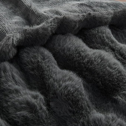 Lotus Karen Faux Fur Throw Blanket Dark Gray - Big Bubble Rabbit Fluff Blanket for Couch, Small Fluffy Fuzzy Cozy Blanket, Thick Furry Plush Shaggy Blankets, 50x60 Inches