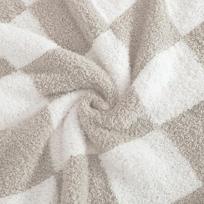 WRENSONGE Checkered Throw Blanket, Taupe Soft Cozy Fluffy Warm Hand Made Throw Blankets for Couch, Sofa, Chair, Bed, Camping, Picnic, Travel Lightweight Bed Blanket - 30"*40"