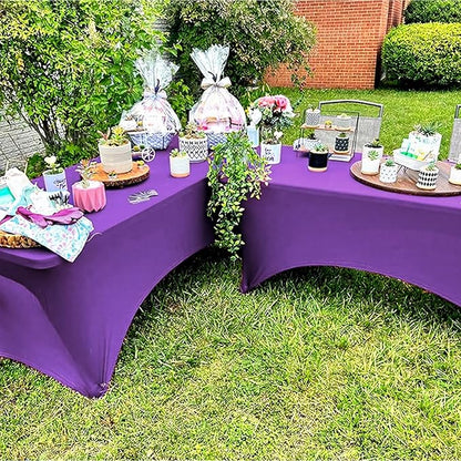 Trlyc 2 Pack 4FT Spandex Table Cloth - 48 x 30 Inch Rectangular Stretch Tablecloth, Wrinkle Resistant Scretch Table Cover for Wedding, Party, Banquet, Picnic, Outdoor Decoration (2Pcs,Purple)