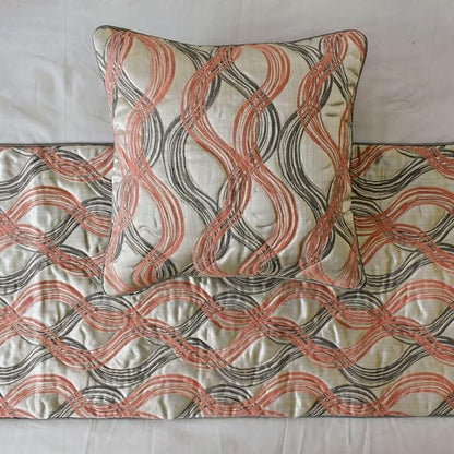 The HomeCentric King/Queen/Twin Orange Designer Full 68"x18" Bed Runner with Two Pillow Cover, Swirls & Quilted Bed Scarf on Jacquard Fabric - Orange Twirls