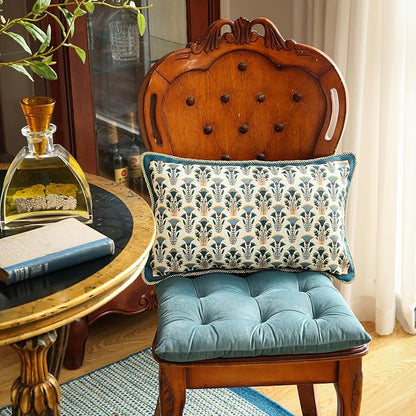 patdrea Designer Rectangle Throw Pillow Covers Set of 2,Rustic Vintage Blue Linen with Floral Pattern Pillow Cover,Decorative Lumbar Pillowcases Cushion for Bed Living Room Outdoor Car,12"x20"