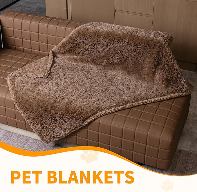Waterproof Dog Couch Throw Blanket Brown Long Faux Fur Pet Blankets for Small Dogs Cats Fluffy Puppy Sofa Cover Love Bed Doggie Cover Washable Mat(Brown,XS-28x20in)