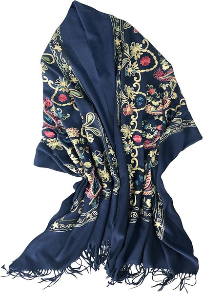 Urban CoCo Women's Embroidered Tassel Long Shawl Oversize Scarf Wraps for Women