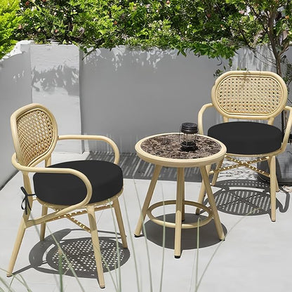 idee-home Outdoor Bistro Chair Cushions, 15”x15”x 3” Thick Outdoor Round Seat Cushions Set of 4 with Ties, Waterproof Round Patio Furniture for Garden