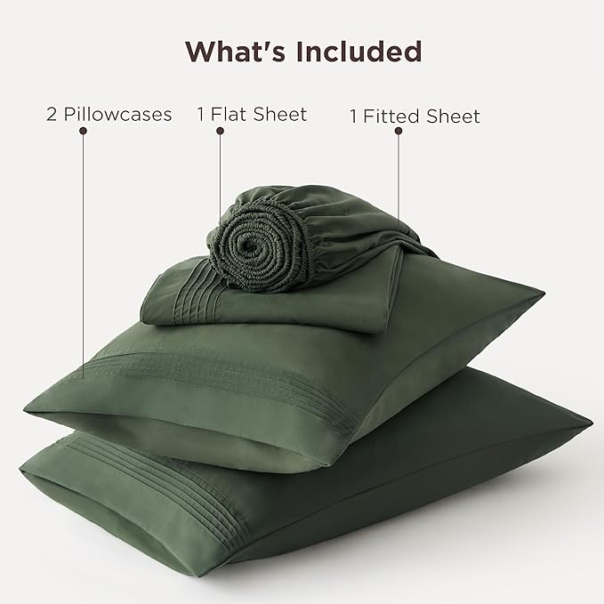 Bedsure Deep Pocket King Sheet Set - Fits Mattresses Up to 21 Inches Thick - 4 Piece GentleSoft Bed Sheets, Moisture Wicking, Soft & Cooling Bedsheet & Pillowcases, Easy & Secure Fit, Olive Green