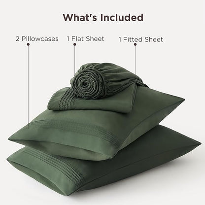 Bedsure Deep Pocket Queen Sheets Set - Fits Mattresses Up to 21 Inches Thick - 4 Piece GentleSoft Bed Sheets, Moisture Wicking, Soft & Cooling Bedsheet & Pillowcases, Easy & Secure Fit, Olive Green