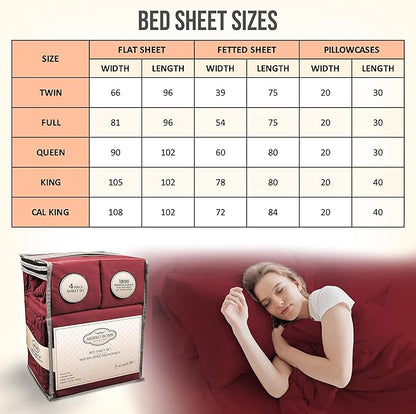 Full Size Bed Sheets Cooling - Luxury Hotel Sheet Set - Soft Sheets with Elastic Corner Strap - Deep Pocket Microfiber Bedsheet - Bedding Sheet & Pillowcases - 4 PC (Full Size, Burgundy)