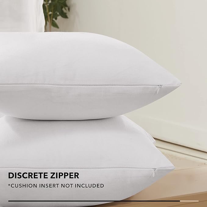 Deconovo Decorative Throw Pillow Covers（Covers ONLY, No Inserts）- Set of 4 Soft Linen Cushion Covers, 18x18 Inch, Green & Machine Washable Pillowcases for Sofa, Bedroom, Living Room Décor, White