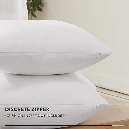 Deconovo Decorative Throw Pillow Covers（Covers ONLY, No Inserts）- Set of 4 Soft Linen Cushion Covers, 18x18 Inch, Green & Machine Washable Pillowcases for Sofa, Bedroom, Living Room Décor, White
