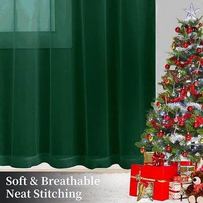Sheer Curtains 63 Inches Long 2 Panels, Rod Pocket Short Curtain for Kitchen, Bedroom, Cafe Window(Foliage Green 38" W x 63" L)