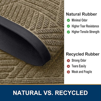 Smiry Front Door Mat Outside Entrance, Heavy Duty Sturdy Natural Rubber Doormat, Trap Dirt and Moisture, Easy Clean Low Profile Mats for Indoor Outdoor Entry, Irregular Triangle (36x24, Camel)