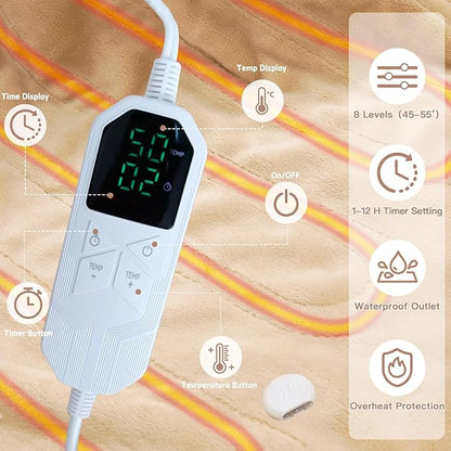 Heated Blanket, 55"×80" Wearable Electric Blanket with Sleeves, Sherpa Snuggle Throw Blanket, Warm Gift for Grandma, Mom, Dad, (Camel)