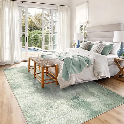 5x7 Area Rugs for Living Room: Washable Rug Modern Abstract Neutral Soft Rugs Non-Slip Low-Pile Indoor Floor Carpet for Bedroom Dining Room Nursery (Green, 5'x7')