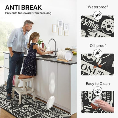GENIMO Anti Fatigue Kitchen Mats for Floor, Non Slip Washable Kitchen Rules Theme Rugs sets of 2, Farmhouse Cushioned Waterproof Comfort Runner Rug for Kitchen, Sink, Laundry, 17"x 47"+17"x 30", Black