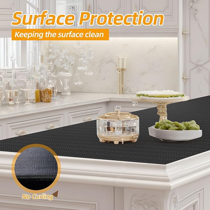 Shelf and Drawer Liner for Kitchen Cabinets Non-Adhesive, Strong Grip Non-Slip Thickened Cabinet Liners for Shelves, Waterproof Mats for Dresser Cupboard, Black, 12 in x 10 Feet