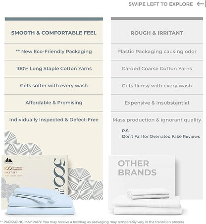 Mayfair Linen 100% Cotton Bed Sheets California King Sheet Set - 500 Thread Count Sheets Cal King Size 4 PC Set (Light Blue), Soft, Cooling, 16" Deep Pocket Sateen Cotton Bedsheet for Hot Sleepers