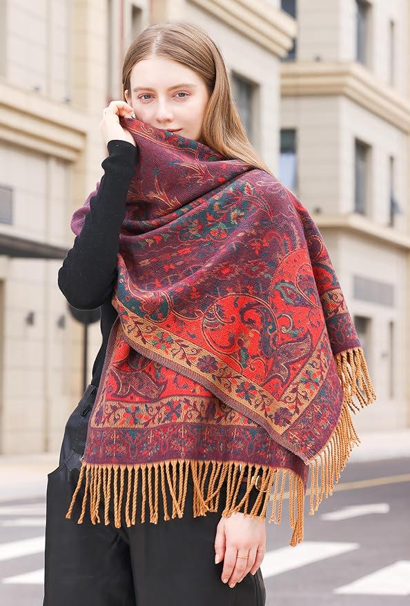 Wander Agio Warm Fashion Scarf Long Shawl Large Blanket Winter Wraps Scarves for Women Cashmere Jacquard Vintage Paisley