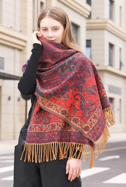 Wander Agio Warm Fashion Scarf Long Shawl Large Blanket Winter Wraps Scarves for Women Cashmere Jacquard Vintage Paisley