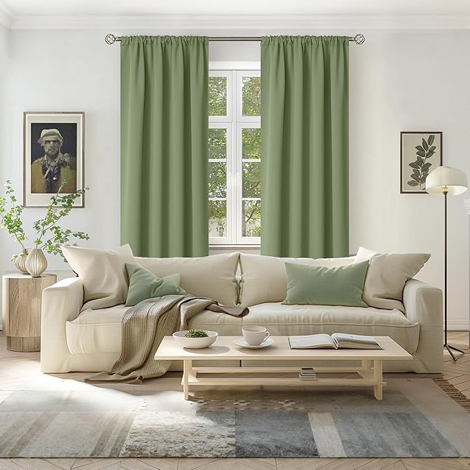 BGment Olive Green Blackout Curtains 72 Inches Length for Bedroom - Rod Pocket Thermal Insulated Room Darkening Drapes for Living Room Dining Privacy Spring Decor, 42 x 72 Inch, 2 Panels