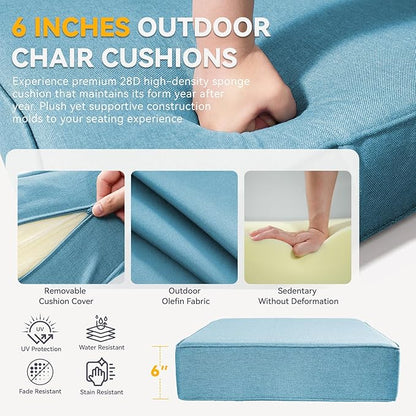 Outdoor Cushion Set for Furniture Patio Furniture, UV Resistant, Water Resistant - 6 Inch Thick Foam Garden Cushions– 22x24 Inch Patio Seat Covers for Chair/Sofa/Couch | Light Blue | 4-Pack |