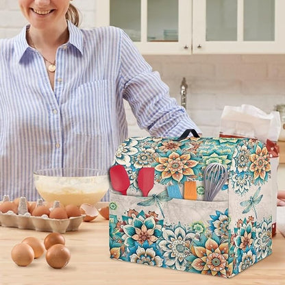Stand Mixer Covers Compatible with 6-8 Quarts Boho Flower with Dragonfly Kitchen Aid Stand Mixer Dust Protector Cover Organizers with Handle Pocket