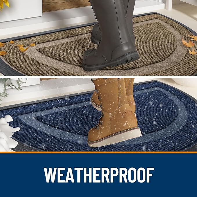OLANLY Half Circle Door Mat Indoor Outdoor Entrance Welcome, Waterproof All-Season, All-Weather Doormat, Sturdy Natural Rubber, Low Profile, Easy Clean Patio Porch Entryway Mat, 35x23, Green
