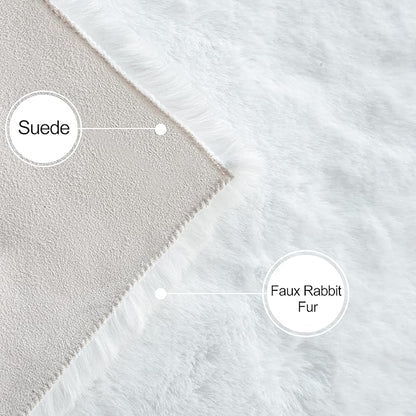 White Faux Bunny Fluffy Fur Rug Washable Area Rugs for Living Room Nursery Rugs for Bedroom 2x3 Rectange Rug Cute Home Décor