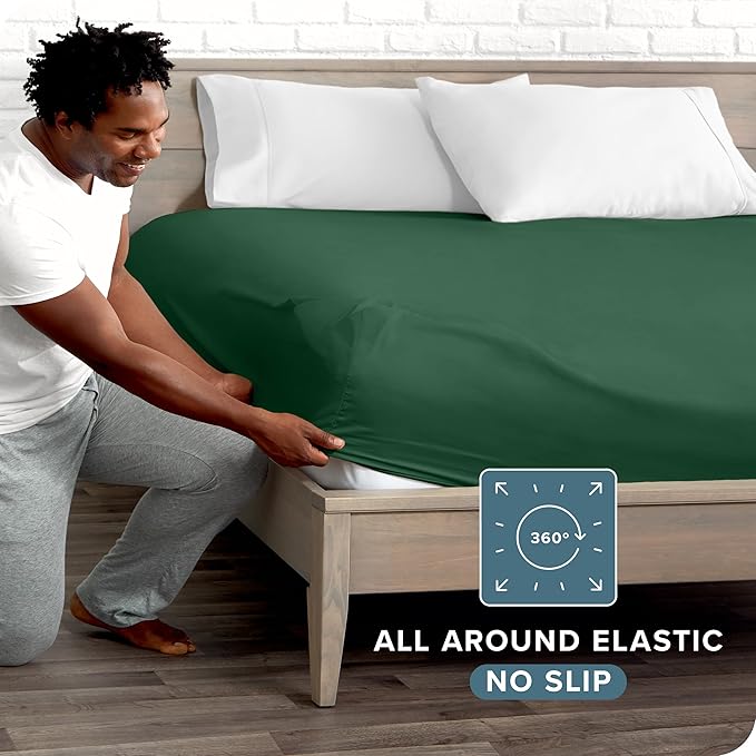 Bare Home Fitted Bottom Sheet King Size - Premium 1800 Microfiber - Ultra-Soft Hotel Luxury - Deep Pocket - Durable and Long Lasting (King, Forest Green)
