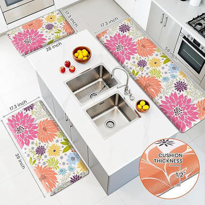 Kitchen Mats for Floor,Cushioned Rug Anti-Fatigue Mats for Kitchen Decor Accessories,Waterproof Non-Slip Mat and Rug for Office,Floor,Laundry 17.3"*39",Mutil-Pink