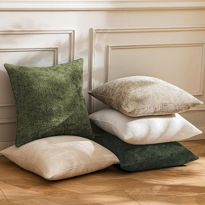 a moment Olive Green Chenille Throw Pillow Covers 22x22 Inch Pack of 2 Modern Decorative Throw Pillow Covers Farmhouse Cross Covers Home Decor for Sofa Bedroom Living Room