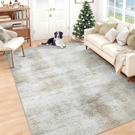 5x7 Area Rugs for Living Room: Washable Rug Modern Abstract Neutral Soft Rugs Non-Slip Low-Pile Indoor Floor Carpet for Bedroom Dining Room Nursery (Beige, 5'x7')