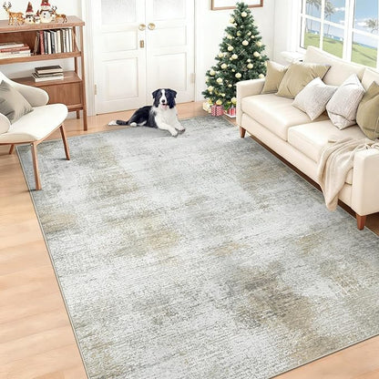 6x9 Area Rugs for Living Room: Washable Rug Modern Abstract Neutral Soft Rugs Non-Slip Low-Pile Indoor Floor Carpet for Bedroom Dining Room Kitchen (Beige, 6'x9')