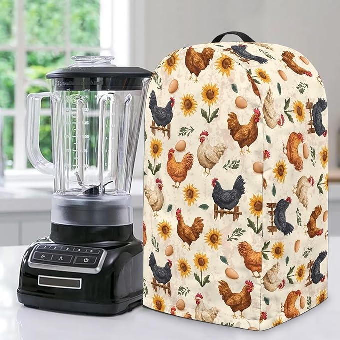 Cute Rooster Blender Dust Cover, Stand Mixer or Coffee Maker Appliance Covers with Drawstring, Anti Fingerprint Dust Stain Resistant Blender Cover for Home Kitchen