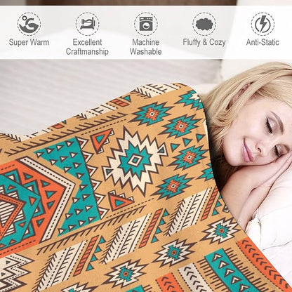 Aztec Throw Blanket, Tribal Navajo Print Native Blanket for Camping Outdoor Couch Sofa Bed 60"x80"