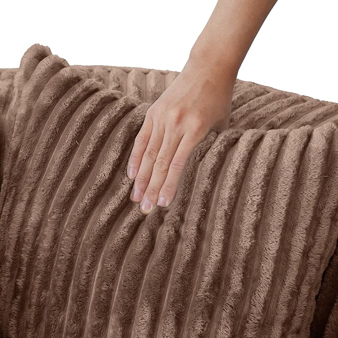 JACH Oversized Round Lazy Sofa Chair with Three Pillows, 50" Corduroy Deep Seat Single Sleeper Sofas, Upholstered Chaise, Cloud Couch for Living Room, Apartment, Light Brown