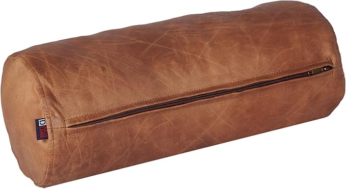 Neck Roll Pillow Cushion Cover, 20x7 Inch Full Moon Round Bolster Pillow Case, Cylinder Soft Lambskin Leather Pillowcase for Head, Spine & Neck Support During Sleep - Beige Artical Pack of 2