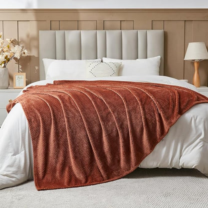 NEWCOSPLAY Super Soft Twin Blanket Coffee Premium Silky Flannel Fleece Leaves Pattern Lightweight Bed Blanket All Season Use (Coffee, Twin(60"x80"))