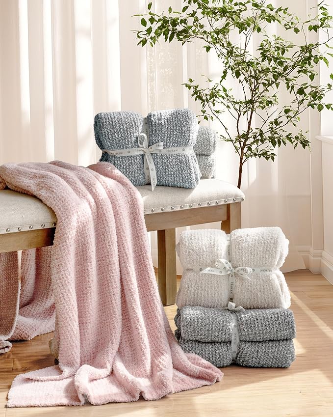 Super Soft Throw Blanket 50x60 Inches, Half-Side Plush Fuzzy Blanket for Couch, Sofa, Bed & Chair, Warm Cozy Lightweight Knit Blanket for Fall & Winter