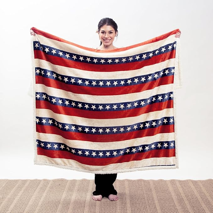 CARSTENS, INC. Ultra Premium Super Soft Plush Sherpa Fleece Oversized Throw Blanket 54" x 68", Americana