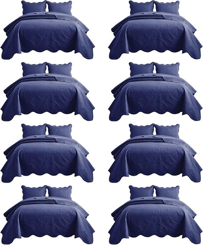 IR Imperial Rooms 8 Pack Quilt King Size Bedding (106" x 96") - Bulk Wholesale for Hotels, Guest Bedroom & Airbnbs - Lightweight Microfiber Reversible Floral Embossed Quilts Bedspreads (Navy)