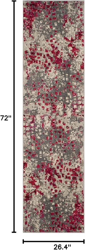 SAFAVIEH Monaco Collection Runner Rug - 2'2" x 6', Grey & Fuchsia, Boho Chic Abstract Watercolor Design, Non-Shedding & Easy Care, Ideal for High Traffic Areas in Living Room, Bedroom (MNC225R)