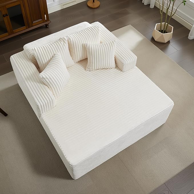 61" Oversized Chaise Lounge Chair Indoor, Boneless Couch Cloud Fluffy Chaise Lounges Corduroy Upholstered Sofa Bed w/Throw Pillows for Living Room Home Beige