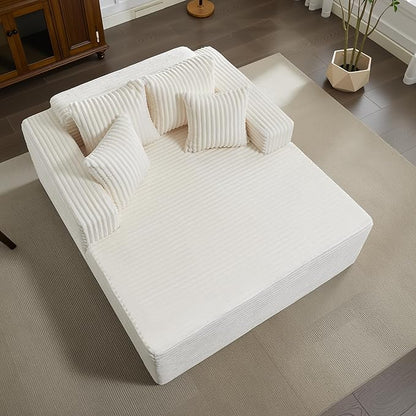 61" Oversized Chaise Lounge Chair Indoor, Boneless Couch Cloud Fluffy Chaise Lounges Corduroy Upholstered Sofa Bed w/Throw Pillows for Living Room Home Beige