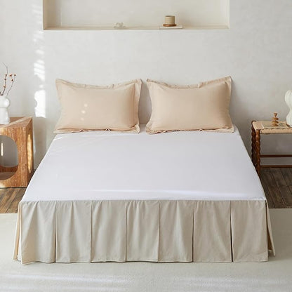 BISELINA French Linen Pleated Bed Skirt, 18" Tailored Draped Natural Linen-Cotton Blend Basic Dust Border Soft Comfort Farmhouse Bedding (18" Queen, Linen)