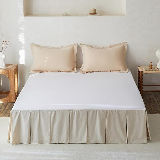 BISELINA French Linen Pleated Bed Skirt, 18" Tailored Draped Natural Linen-Cotton Blend Basic Dust Border Soft Comfort Farmhouse Bedding (18" Queen, Linen)