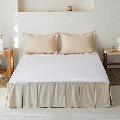 BISELINA French Linen Pleated Bed Skirt, 18" Tailored Draped Natural Linen-Cotton Blend Basic Dust Border Soft Comfort Farmhouse Bedding (18" King, Linen)