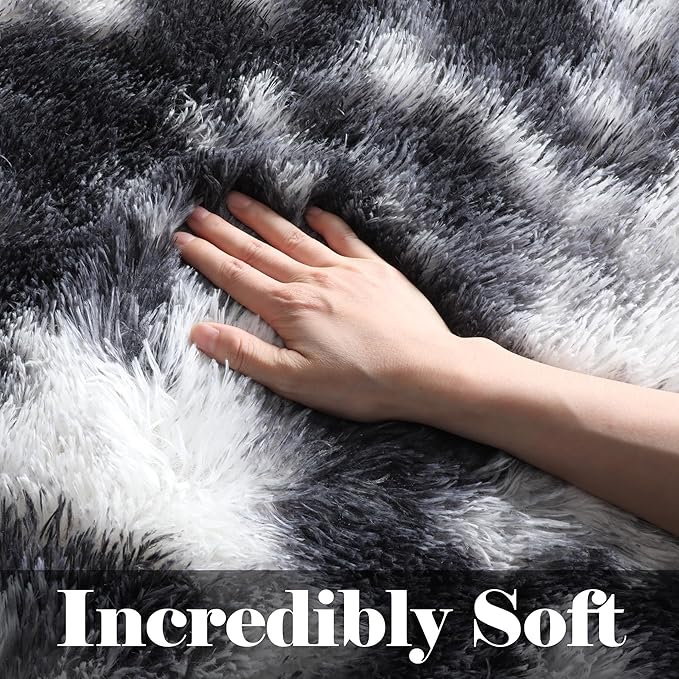 ONASAR Black and White Area Rugs for Living Room Bedroom, 5x8 Fluffy Rug, Washable Soft Plush Shag Floor Carpet for Nursery Kids Girls Boys Teen Baby Dorm Bedside Playroom Indoor Home Decor Aesthetic