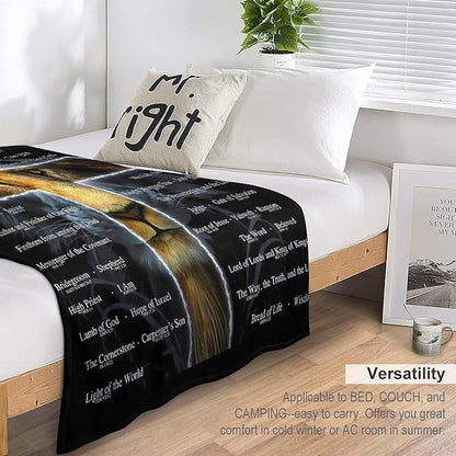 Christian Lion Scripture Jesus Throw Blanket for Women Men Kids Adults, Soft Warm Cozy Fleece Blanket for Couch Sofa Bed, 40"x50"