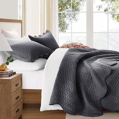 IR Imperial Rooms 8 Pack Quilt King Size Bedding (106" x 96") - Bulk Wholesale for Hotels, Guest Bedroom & Airbnbs - Lightweight Microfiber Reversible Embossed Quilts Bedspread (Charcoal)
