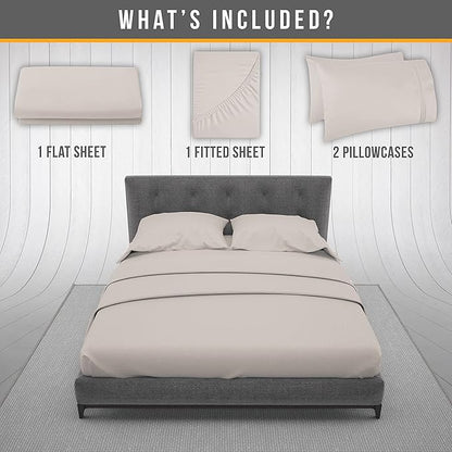 Full Size Bed Sheets Cooling - Luxury Hotel Sheet Set - Soft Sheets with Elastic Corner Straps - Deep Pocket Microfiber Bedsheets - Bedding Sheet & Pillowcases - 4 PC (Full Size, Beige)